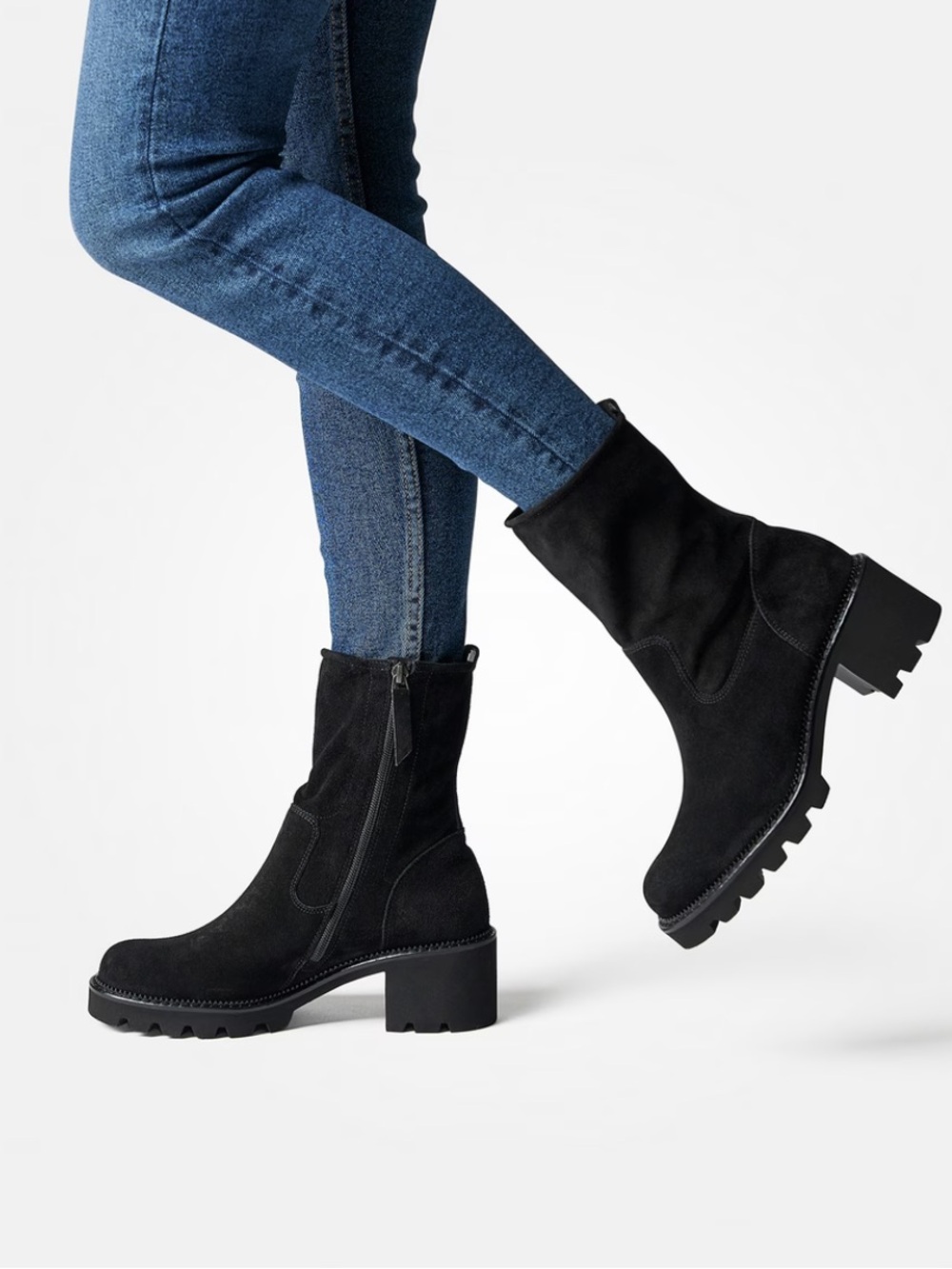Paul Green Wanda Lug Sole Utility Boot in Soft black suede UK 3.5 US 6